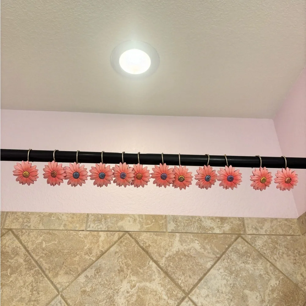 Pink Flower Shower Curtain Hooks